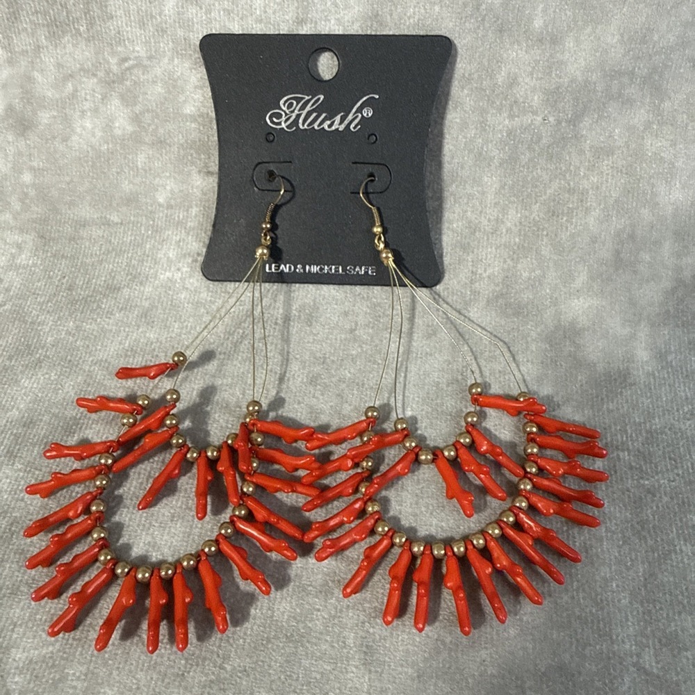 Hush Fashion Earrings Red And Gold Tone Accent Beads